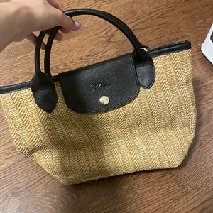 Longchamp le pliage Paille woven small top handle tote
